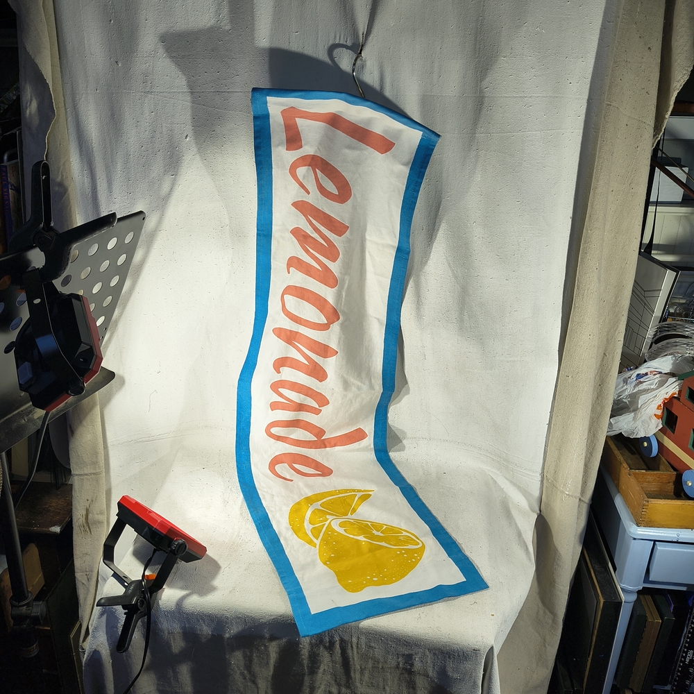 Fabric Lemonade Themed Flag Banner with Blue Trim